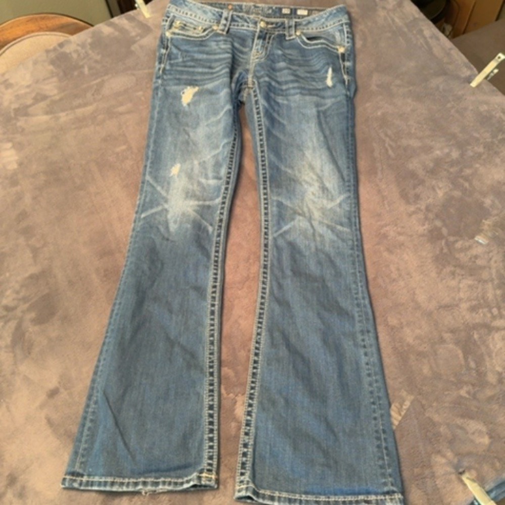 Miss Me Jeans Women 29 Blue Distressed Signature Boot Cut Denim Pants
